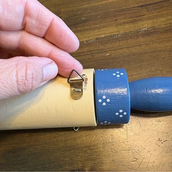 Vintage Duck Hand Painted Rolling Pin Wall Hanging Hooks Blue Cottagecore Granny - Picture 4 of 7